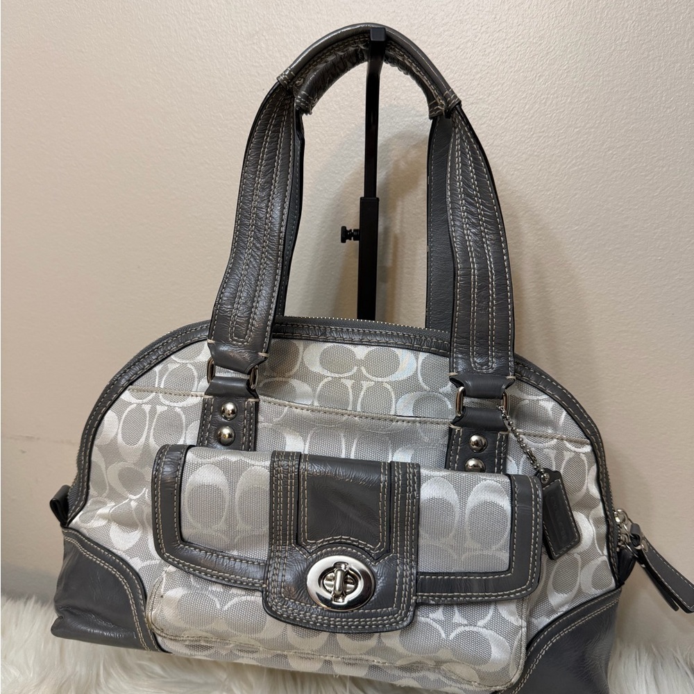 Coach Gray and Cream Shoulder Bag#F13977